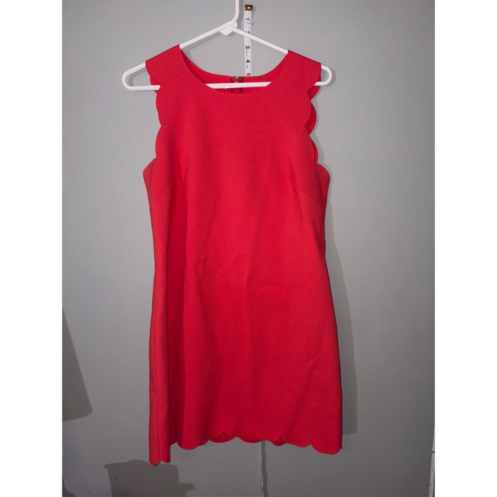 J.Crew Women Red Scalloped Trim Sleeveless Shift Dress Sz 8 Mini Cocktail T05-16